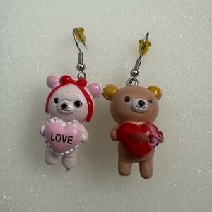 Vintage “Love You” teddy bear dangle earring set